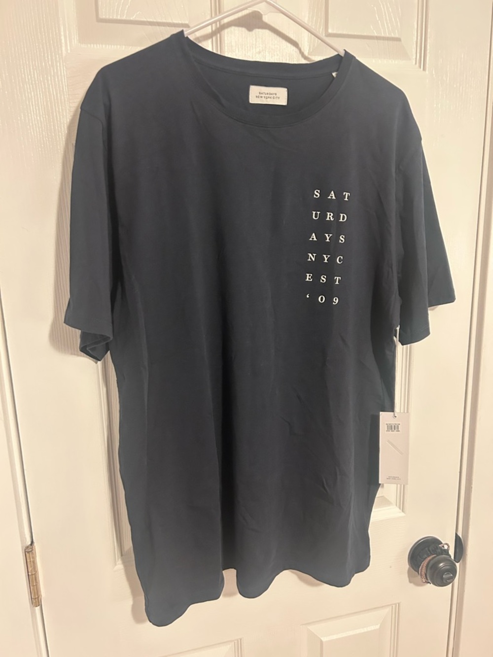 Saturdays New York City Navy Vertical Logo Short Sleeve Tee